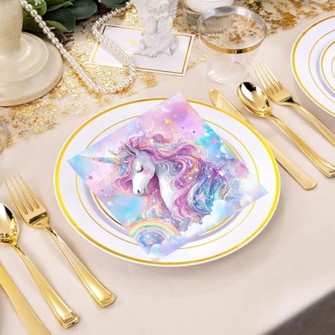 40 RAINBOW HORSE NAPKINS, ACCESSORIES FOR BIRTHDAY PARTIES FOR GIRLS, CUTE CARTOON PATTERN, SUITABLE FOR CHILDREN'S PARTIES, TABLE LAYOUT - Image 4